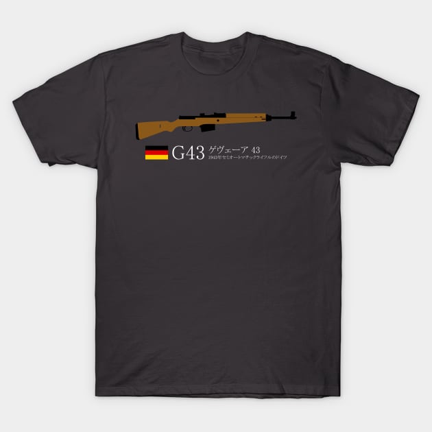 G43 German Gewehr 43 historical 1943 German semi-automatic rifle white in Japanese. ゲヴェーア 43 1943年セミオートマチックライフルのドイツ T-Shirt by FOGSJ